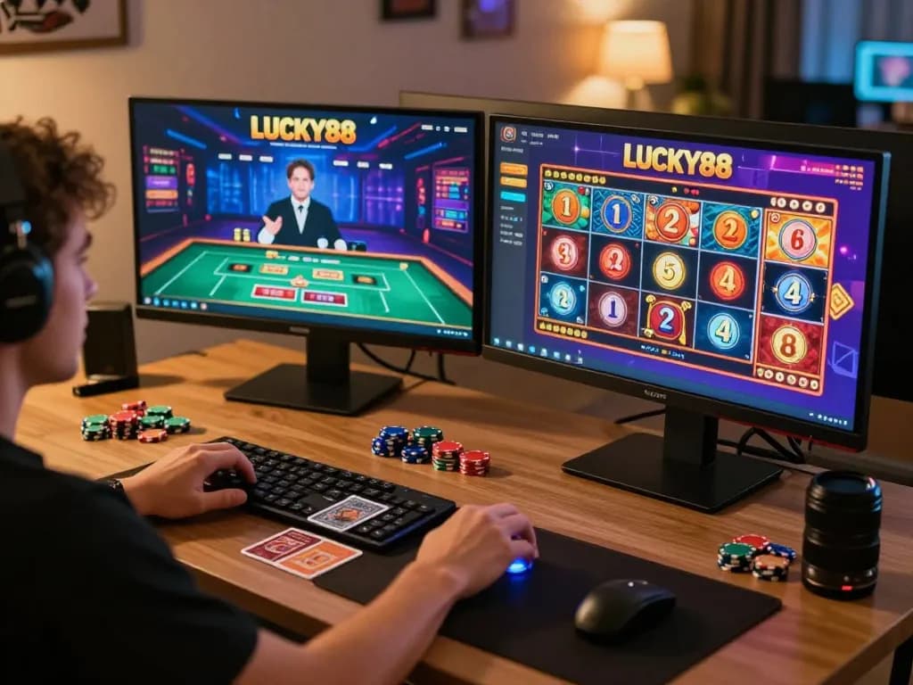 Player enjoying a thrilling LUCKY88 online casino experience while playing live dealer games and slots.