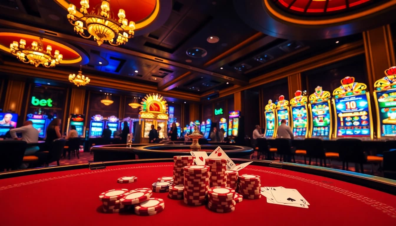 Experience the thrilling action of betting at bet 88 in a luxurious casino scene.
