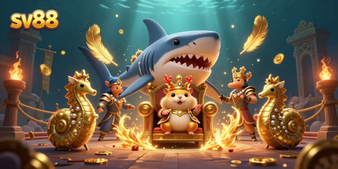 Engage in thrilling gaming with sv88 illustrated by a royal hamster king and vibrant underwater elements