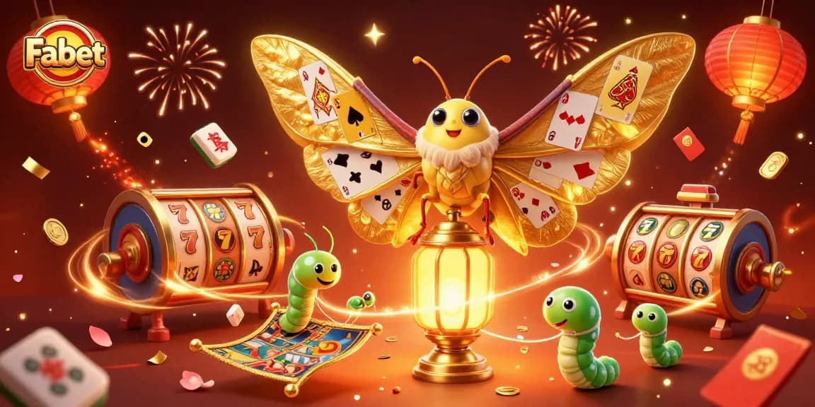 Engage with Fabet's vibrant gaming scene, featuring an atlas moth and dynamic casino elements.