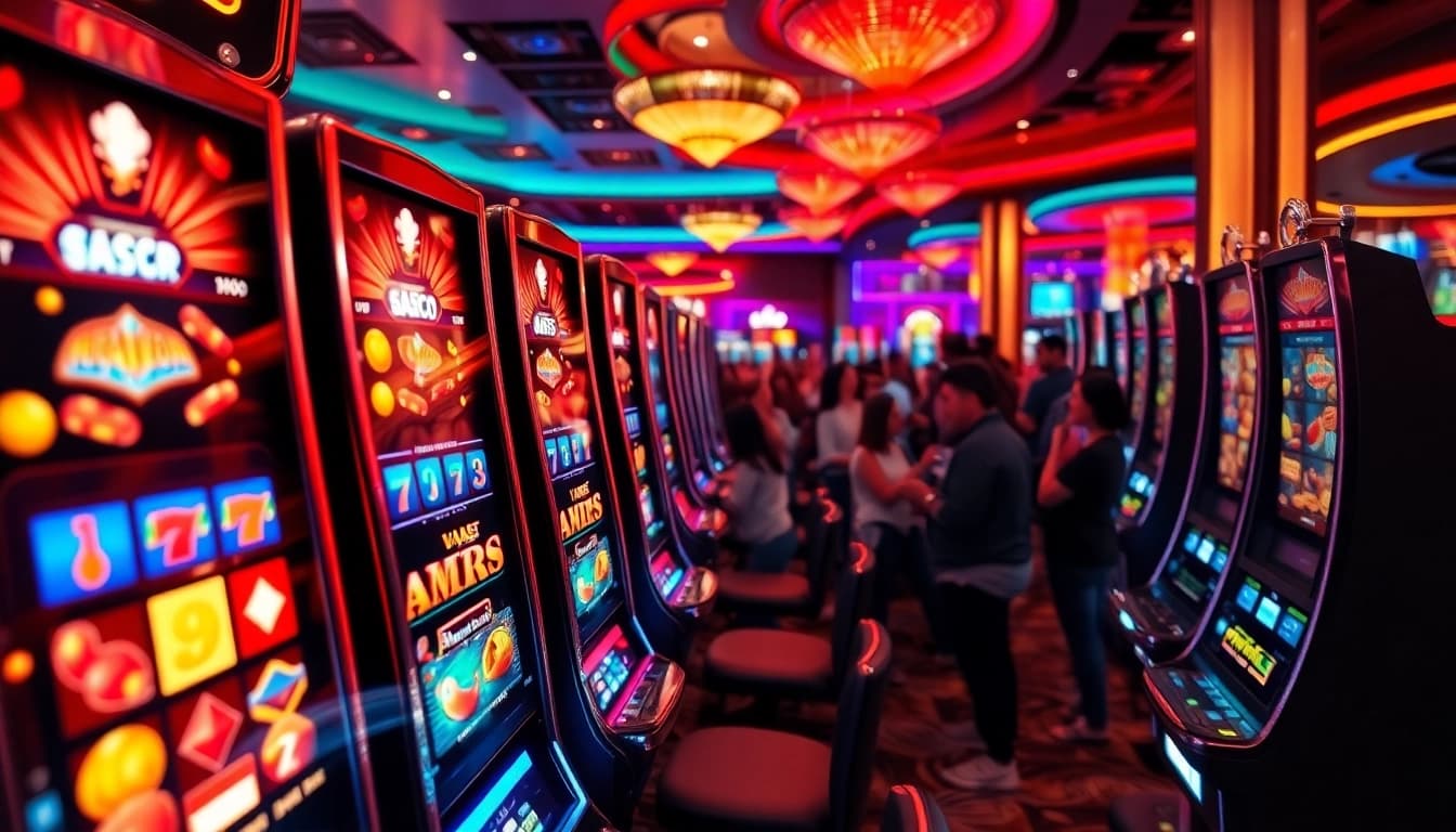 Slot gacor machine attracting excited players in a lively casino environment.