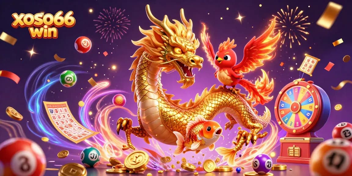 Experience the thrill of xoso66 win with a vibrant casino scene featuring a golden dragon and exciting game elements.