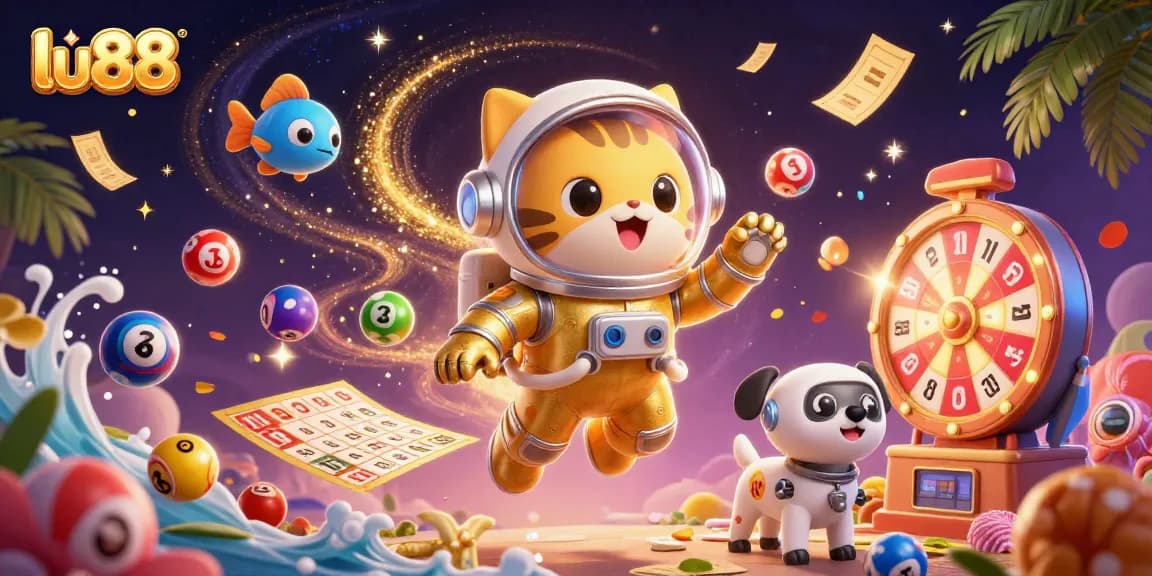 Engage with the vibrant lu88 gaming universe, featuring dynamic casino elements and a playful design.