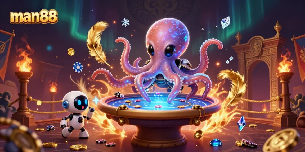 Join the exciting poker action with man88's alien octopus dealer and holographic gameplay!