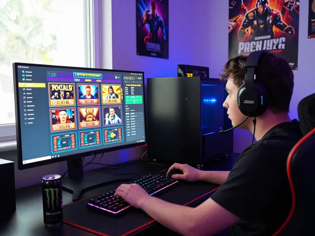 Online gaming enthusiast playing HH55 games on a vibrant display with immersive lighting.