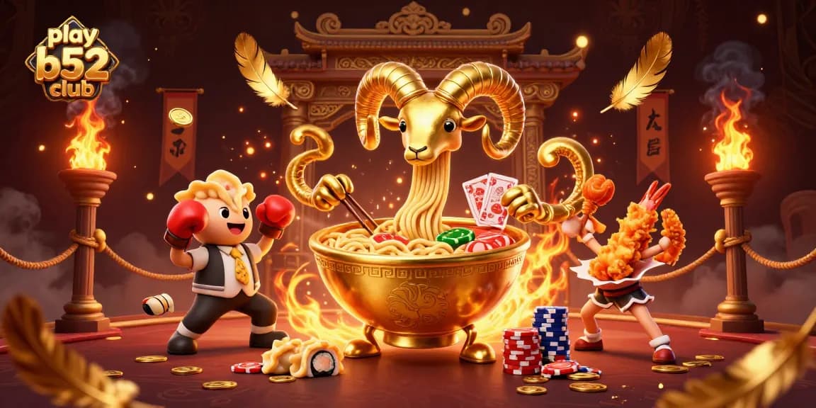 Win big as you play B52 Club with a giant golden ramen bowl dealer and gambling excitement!