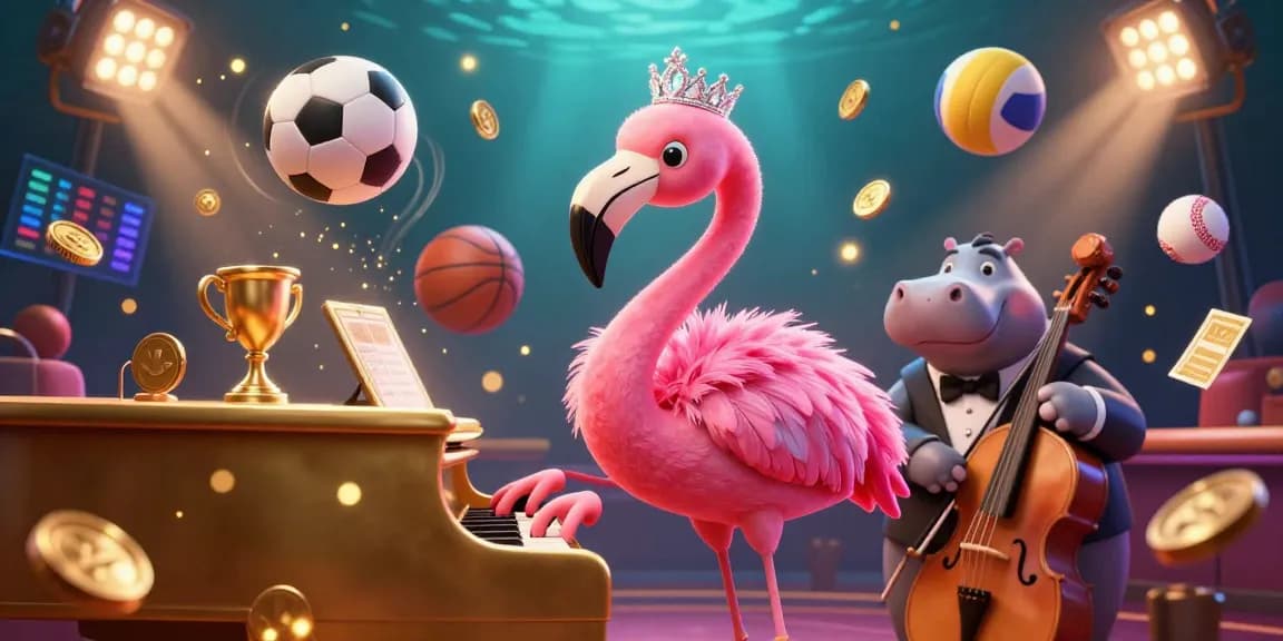 S666 engages players with a vibrant casino scene featuring a flamingo singer and a hippo bassist, enhancing sports betting excitement.