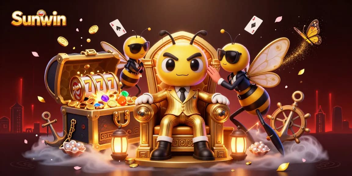 Sunwin spins the jackpot reels in a vibrant 3D casino scene, showcasing exciting gameplay with fun characters.