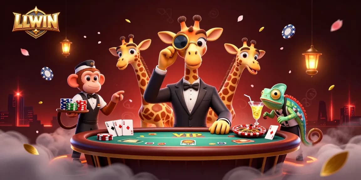 LLWIN showcases an engaging casino scene with vibrant characters and dynamic elements.