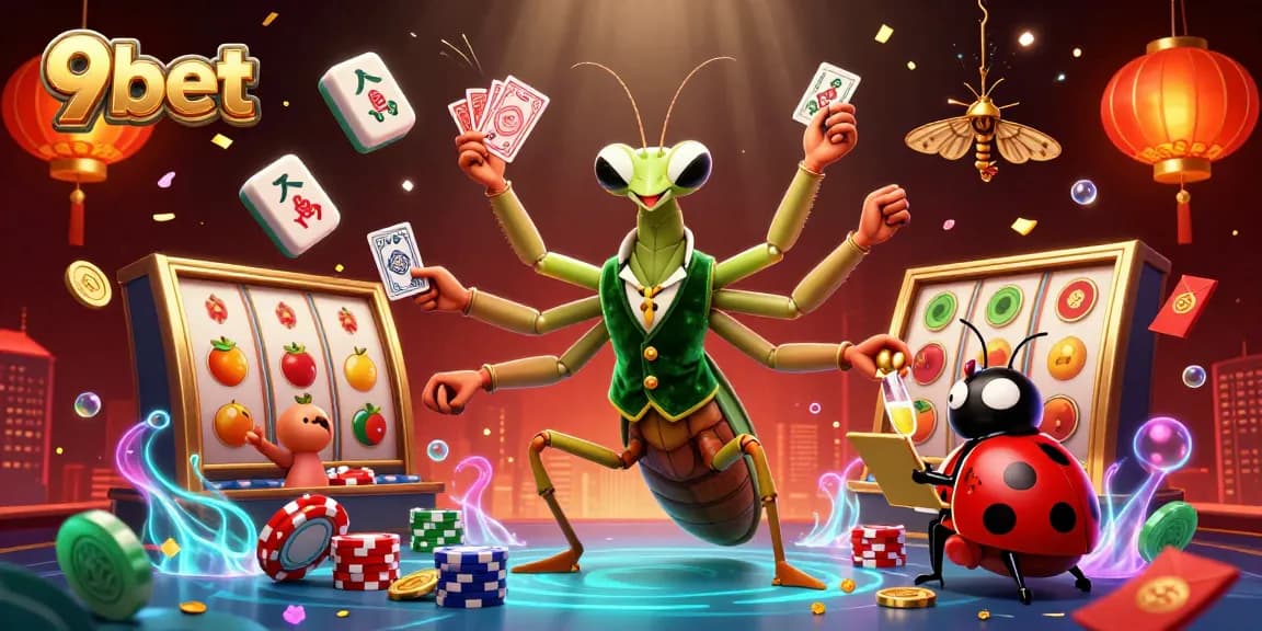 Play exciting casino games at 9bet with a colorful 3D scene featuring thrilling betting elements.