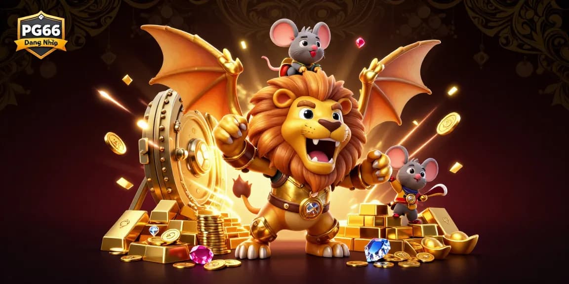 Experience dynamic gaming excitement with PG66 Đăng Nhập in this vibrant casino-themed illustration.