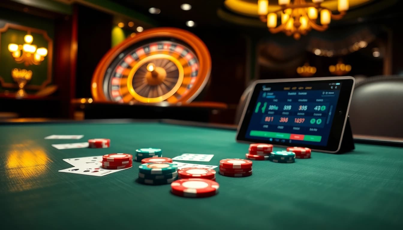 Join the excitement of rikbet at a luxurious poker table featuring vibrant poker chips.