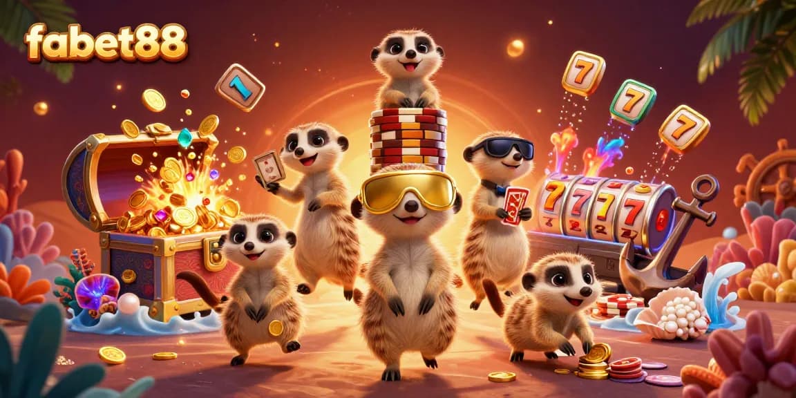 Experience the vibrant world of fabet88 with a playful meerkat casino scene full of lively action.