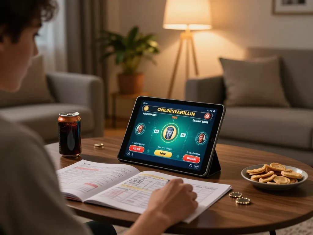 tr88s user engaging with a live dealer game on a tablet in cozy home setting
