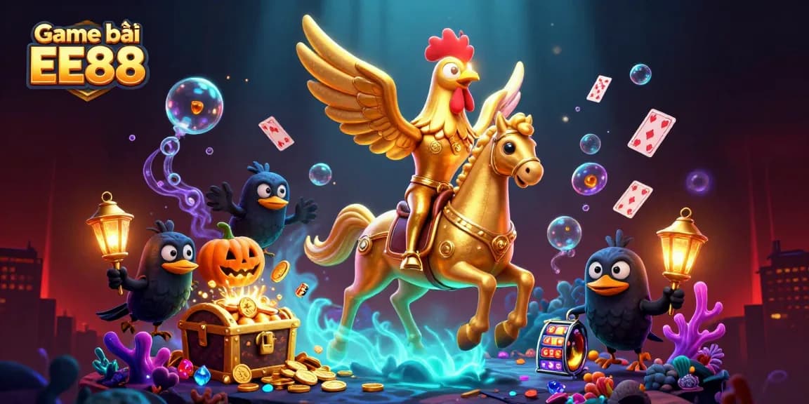 Experience the excitement of Game bài EE88 with a vibrant casino scene featuring dynamic characters and rich visuals.