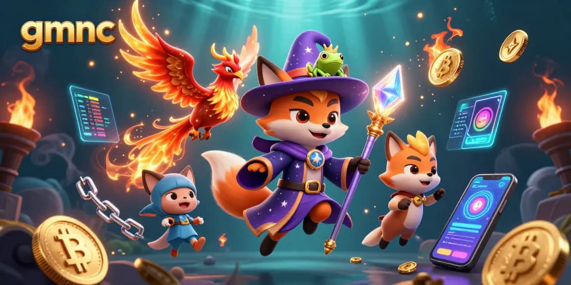 Engage with gmnc's vibrant casino scene featuring a wizard, phoenix, and digital currencies.