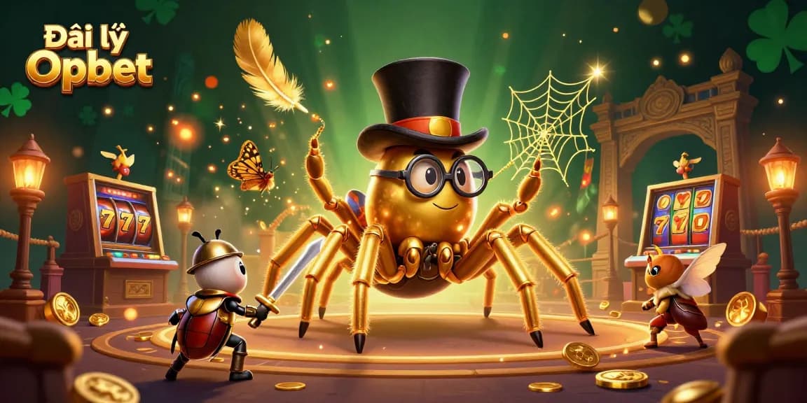 Experience the thrill of Đại lý Oxbet with a vibrant scene featuring a golden tarantula and beetle knight.