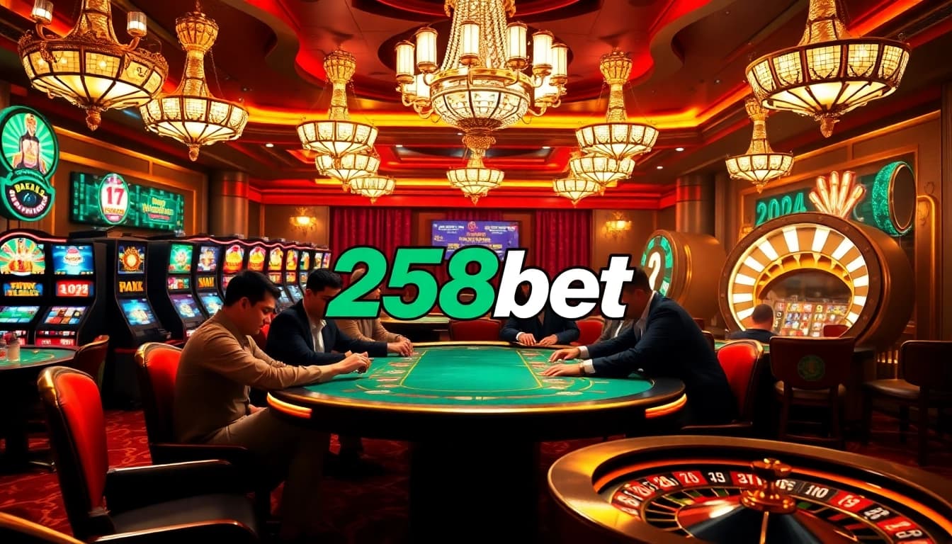 Experience the thrill of online gambling with 258bet download while playing at a luxurious casino table.
