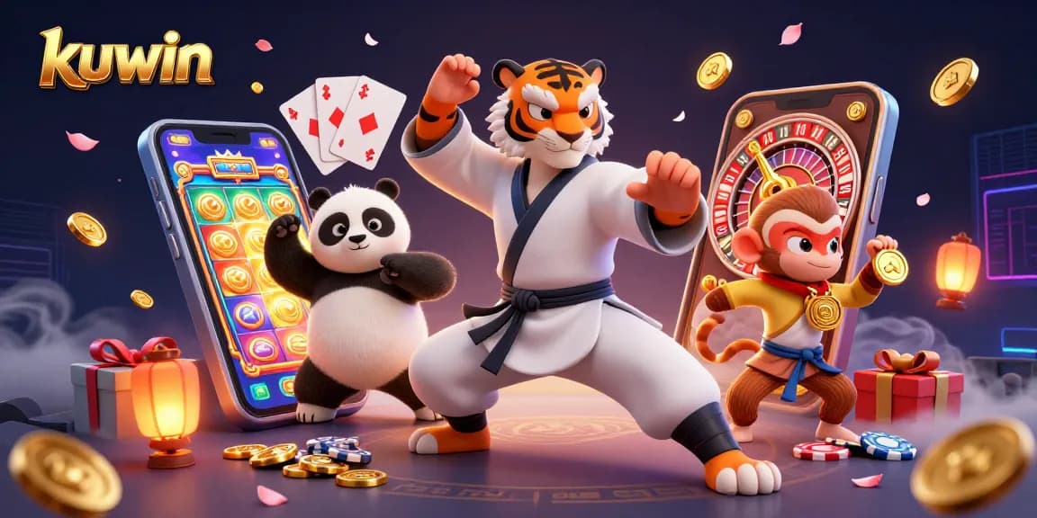 Kuwin engages players with a vibrant 3D scene of lucky elements and lively characters in an animated casino world.