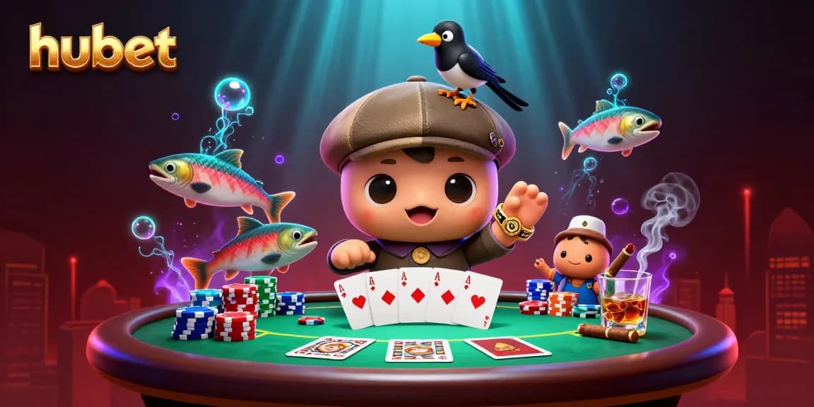 Experience hubet's vibrant online casino world featuring playful Nessie and exciting poker elements.