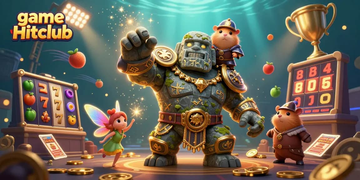 Win big with game Hitclub in a vibrant 3D casino scene featuring magical elements.
