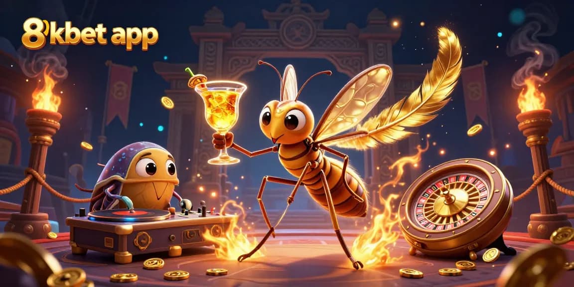 Experience the excitement of the 8xbet app with a thrilling casino scene featuring unique 3D characters and elements.