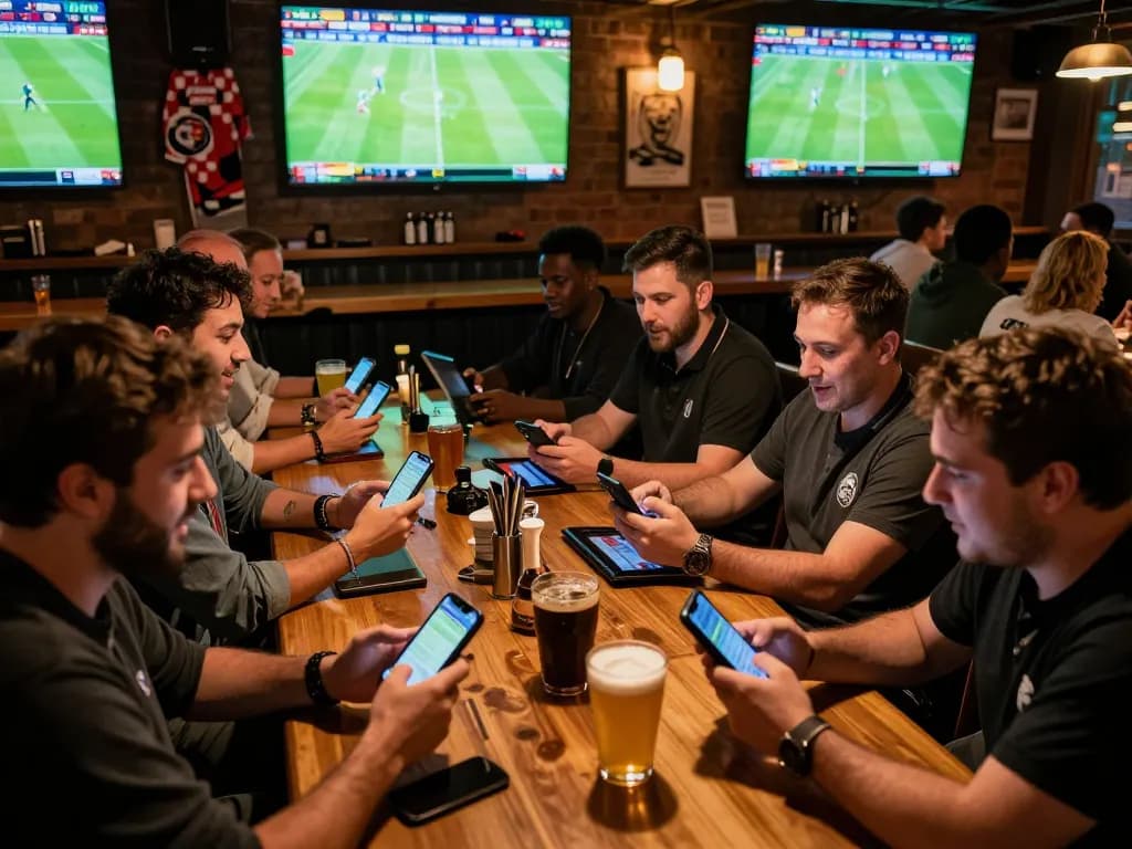 Socolive sports betting action with engaged fans watching live matches on screens.