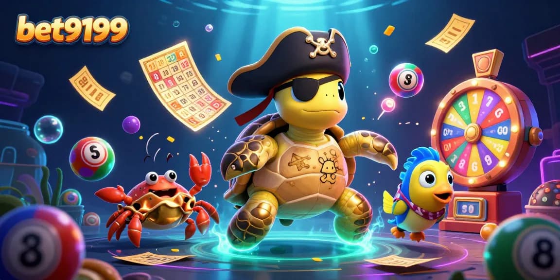 Experience the thrill of bet9199 with cartoon characters enjoying casino excitement in a vibrant underwater scene.