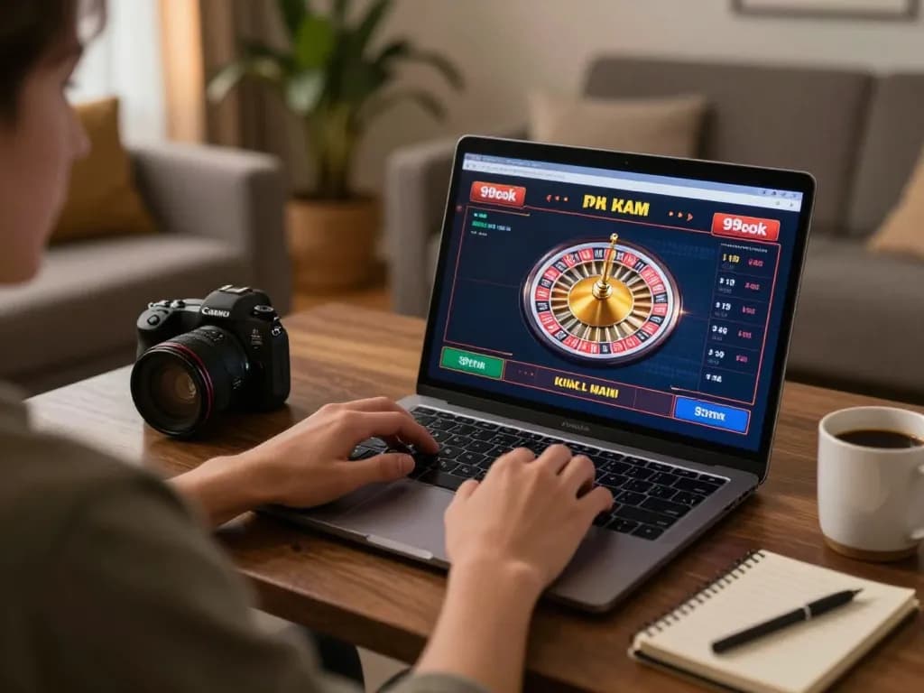 Player enjoying a live dealer game on 99ok, engaging in an exciting online gambling experience from home.
