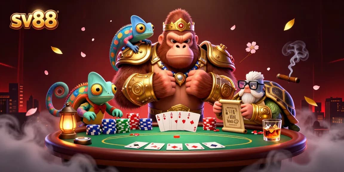 Engage with sv88's thrilling poker scene featuring vibrant characters and rich gambling elements.