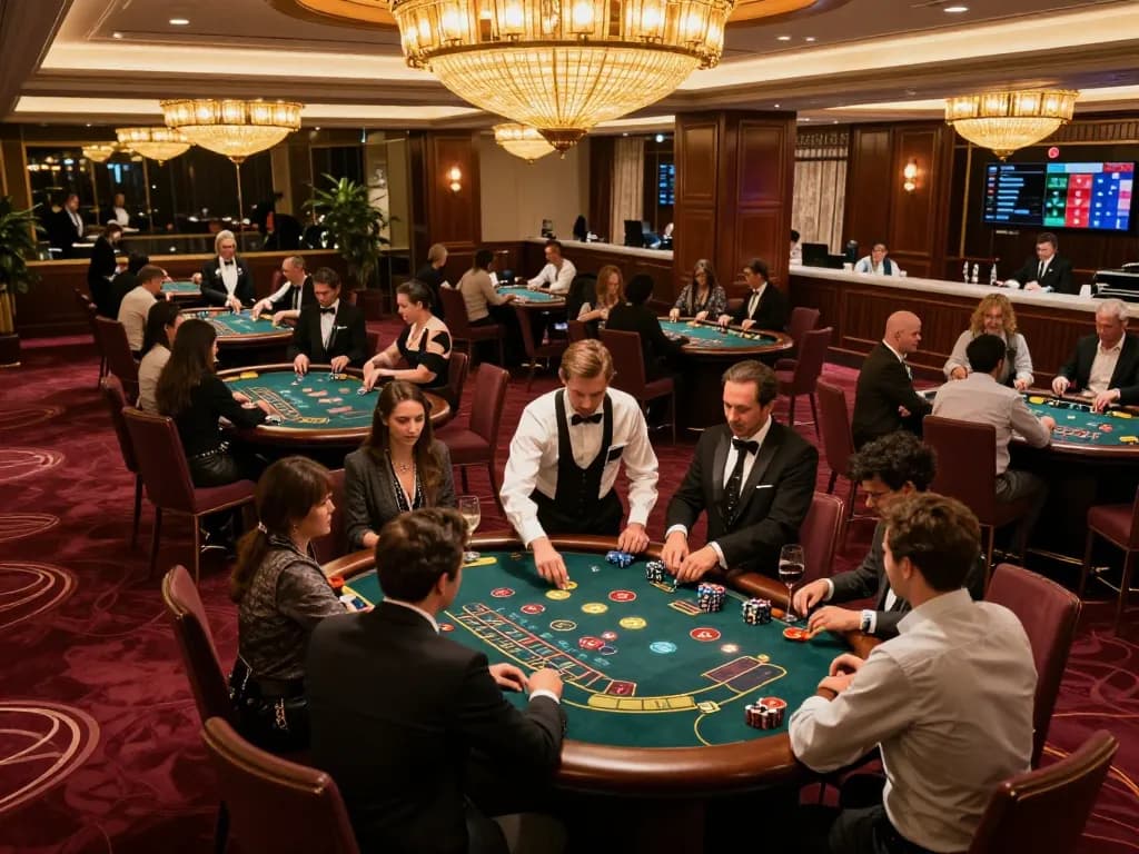 Players strategizing their moves at Go8 blackjack tables in a luxurious casino ambiance.