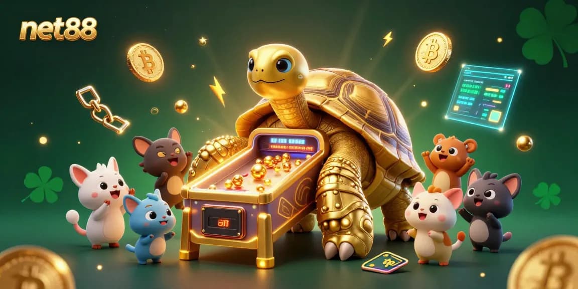 Experience net88 with a vibrant scene of gaming excitement and crypto elements at play.
