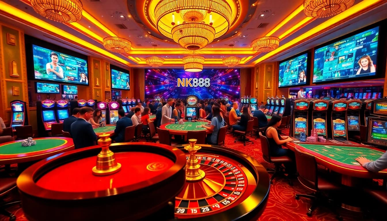 Experience the thrill of NK88's captivating casino atmosphere with lively games and betting action.