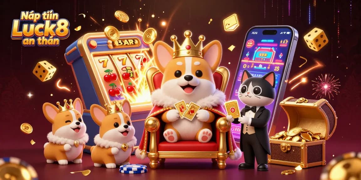 Nạp tiền Luck8 an toàn enhances the gaming experience with wealth symbols and casino character flair.