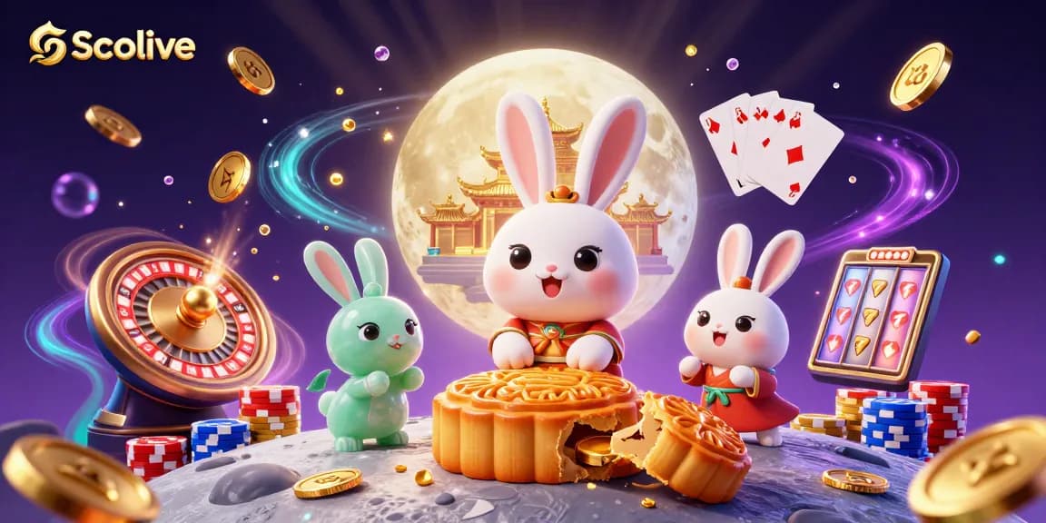 Socolive offers thrilling live gaming with a vibrant scene of a moon rabbit celebrating casino wins.