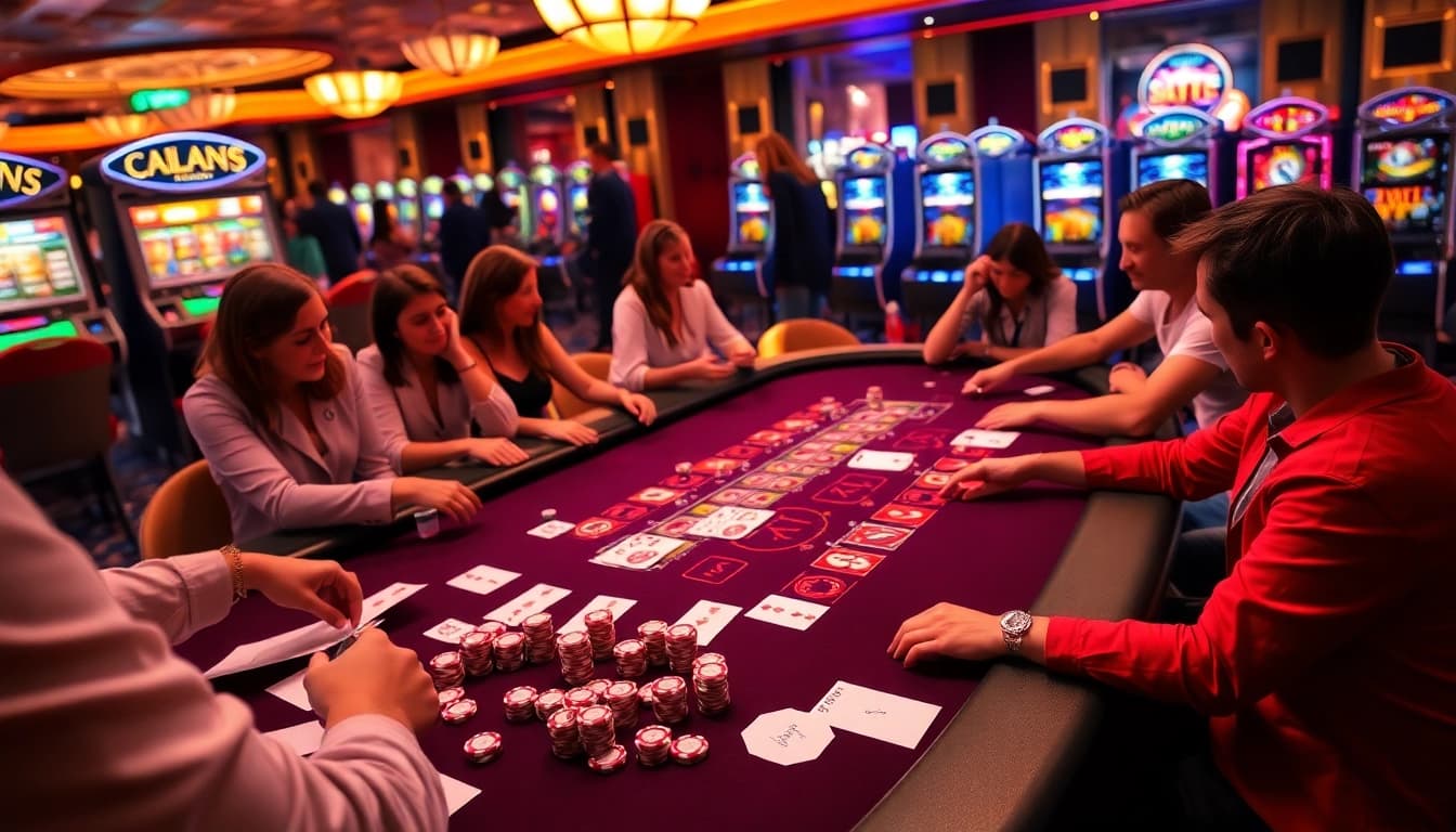 Jogadores envolvidos em um jogo de cassino, destacando como evitar perder dinheiro no cassino por meio de apostas estratégicas.