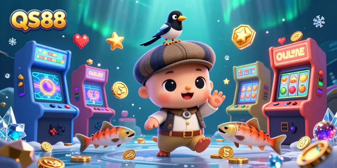 Experience the thrill of QS88 with vibrant 3D characters and gaming elements in a dynamic casino scene.