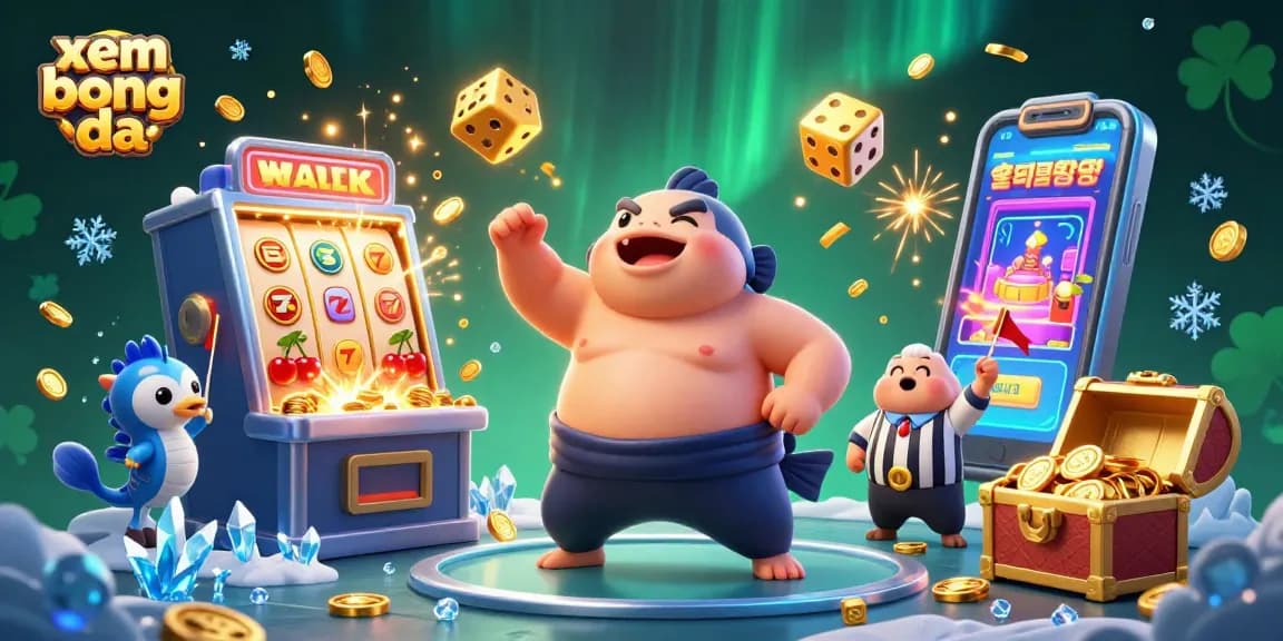Xem bong da with vibrant 3D cartoon fugu and casino elements exploding in a festive underwater scene.