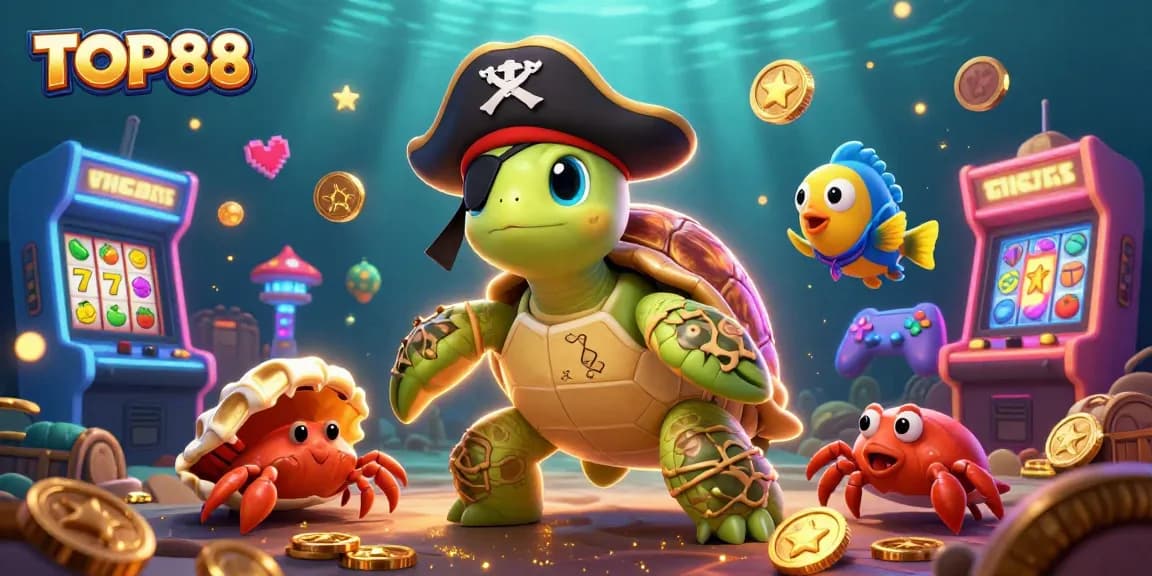 Experience thrilling slots action with TOP88's lively underwater casino scene featuring vibrant characters.
