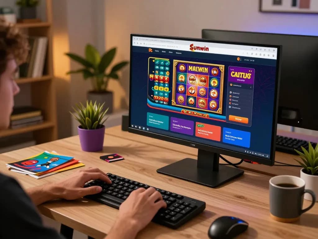 Engaging in strategic online gaming with the sunwin app on a modern desk.
