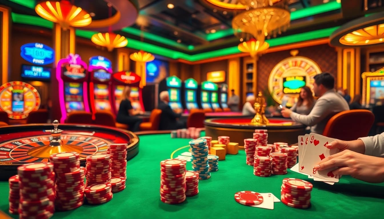 Experience the thrill of u8888 gambling with lively casino games, poker chips, and slot machines.