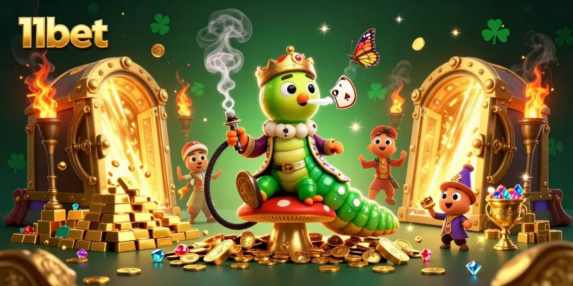 Experience thrilling games at 11bet with cartoon characters and sparkling riches in a vibrant casino scene.