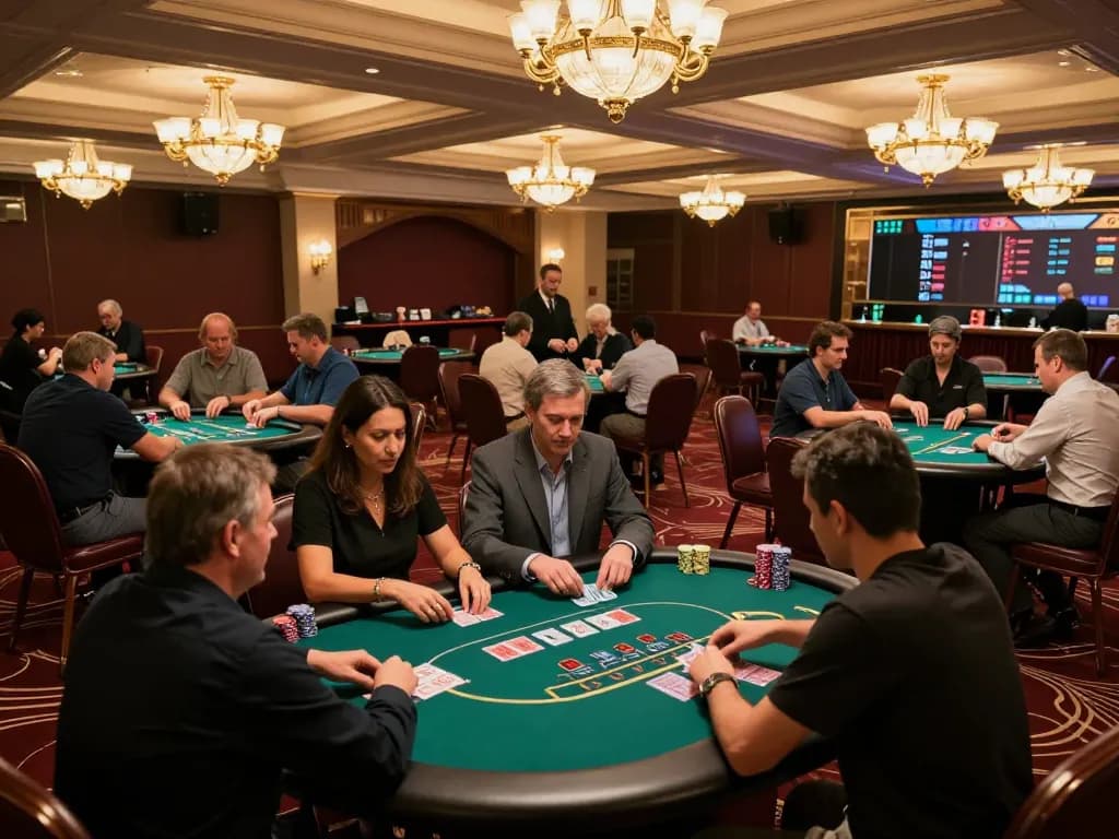 Players enjoying intense moments at poker tables in 789win77, capturing the thrill of gambling.