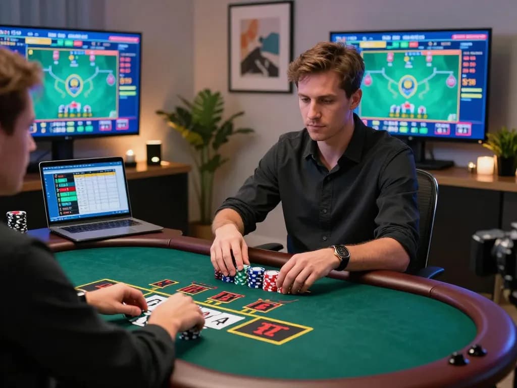 Engaging in live blackjack gaming at home with 22ff online casino interface displaying statistics and betting options