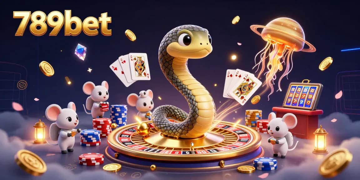 Engage with 789bet's cosmic gaming world featuring roulette snakes and astronaut gamblers.
