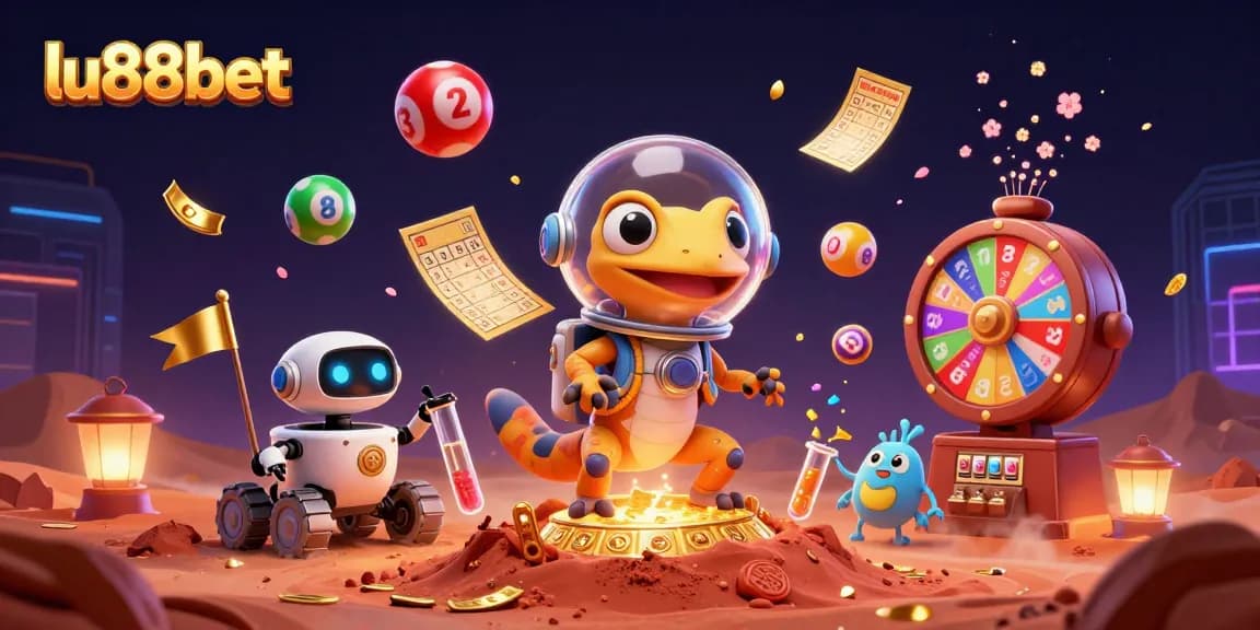 Join the excitement at lu88bet with this vibrant illustration showcasing alien characters in a golden casino.