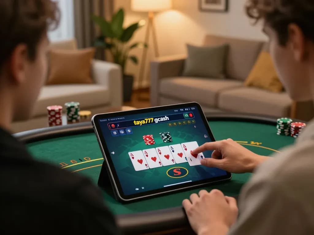 Engaging online casino gaming with taya777 gcash on a tablet, promoting interactive user experience