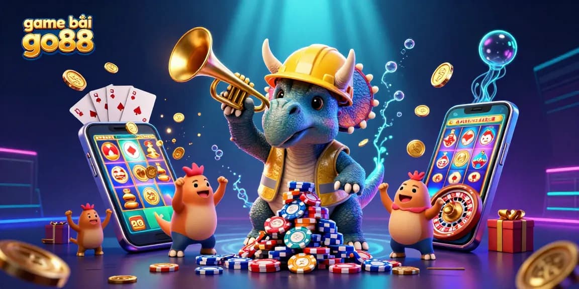 Experience thrilling action in game bài go88 with vibrant casino elements and cheering characters.