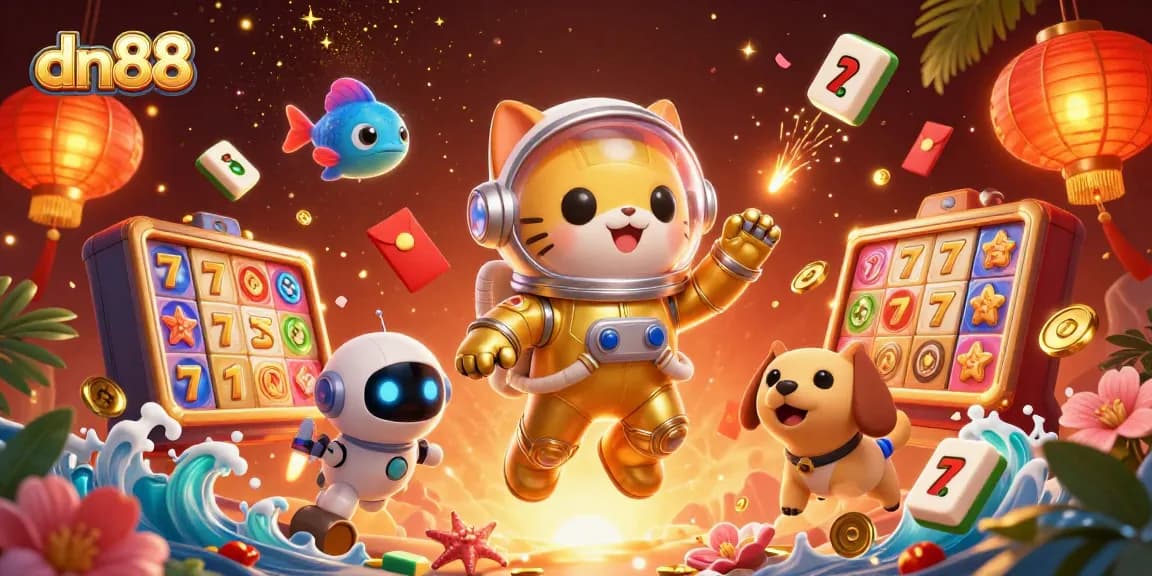 Win big with dn88's exciting slots and vibrant gaming elements in a rich cosmic scene