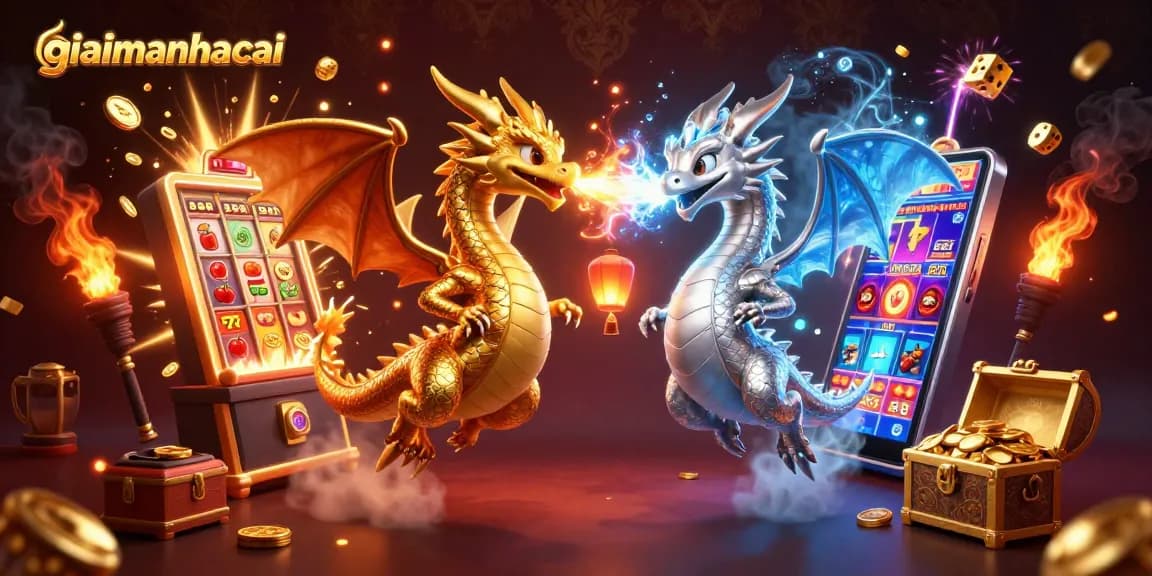 Experience the excitement of giaimanhacai with golden dragons and vibrant casino elements.